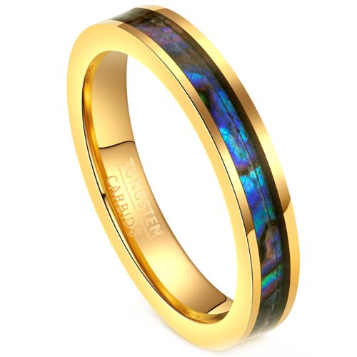 ***COI Gold Tone Tungsten Carbide Ring With Abalone Shell-00539DD