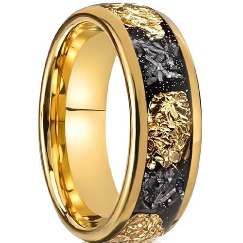 ***COI Tungsten Carbide Black/Gold Tone Meteorite & Gold Foil Ring-00549DD