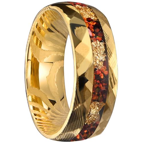 ***COI Gold Tone Tungsten Carbide Damascus Ring With Carol & Gold Foil-01019DD
