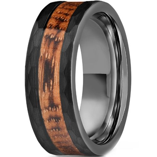 ***COI Black Tungsten Carbide Faceted Ring With Koa Wood-01024DD
