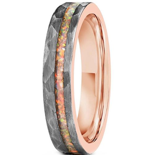 ***COI Tungsten Carbide Rose Silver Faceted Ring With Crushed Opal-01070DD