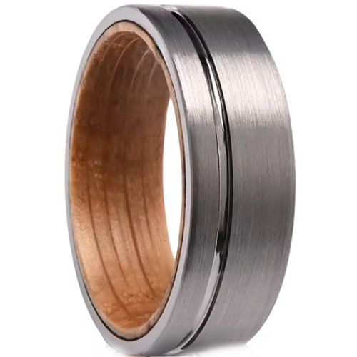 ***COI Tungsten Carbide Offset Groove Ring With Koa Wood-01071DD
