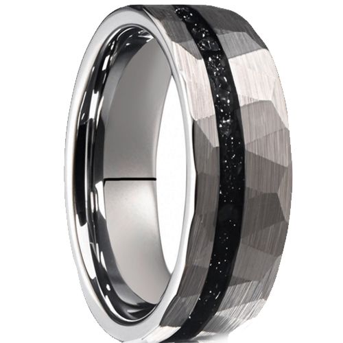 ***COI Tungsten Carbide Faceted Ring With Meteorite-01073DD
