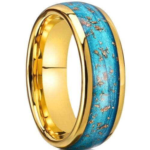 ***COI Gold Tone Tungsten Carbide Turquoise & Gold Foil Ring-01189DD