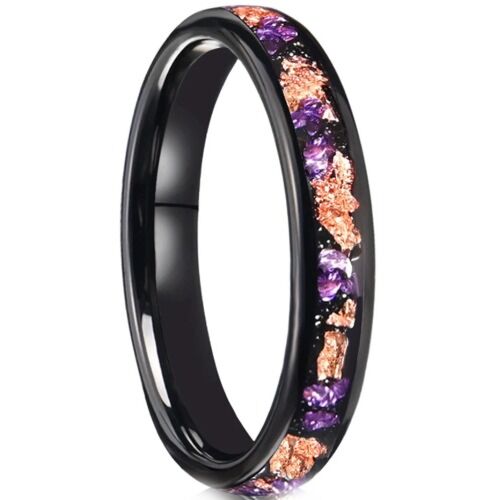 ***COI Black Tungsten Carbide Amethyst & Gold Foil Dome Court Ring-01193DD