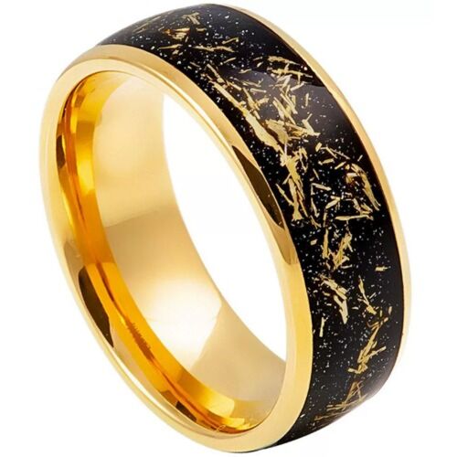 ***COI Gold Tone Tungsten Carbide Meteorite & Gold Foil Dome Court Ring-01205DD