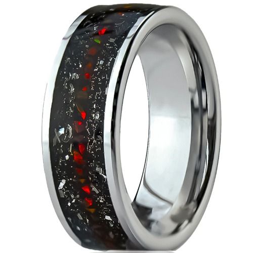 ***COI Tungsten Carbide Meteorite & Created Red Ruby Ring-01276DD