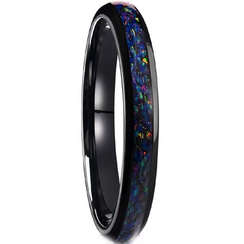 ***COI Black Tungsten Carbide Dome Court Ring With Crushed Opal-01317DD