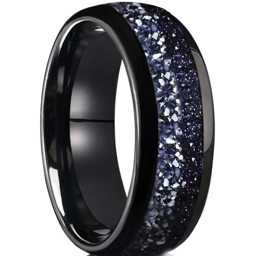 ***COI Black Tungsten Carbide Dome Court Ring With Meteorite-01321DD