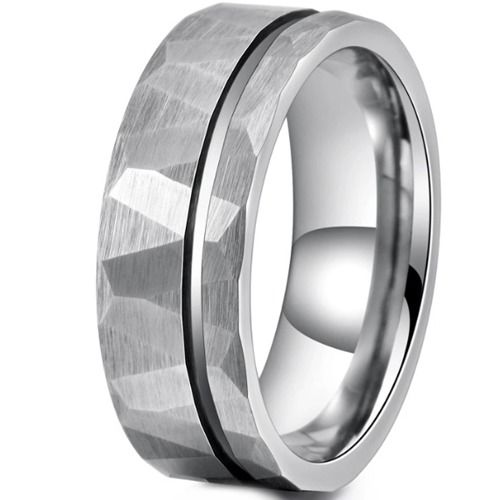 ***COI Tungsten Carbide Offset Groove Faceted Ring-01326DD