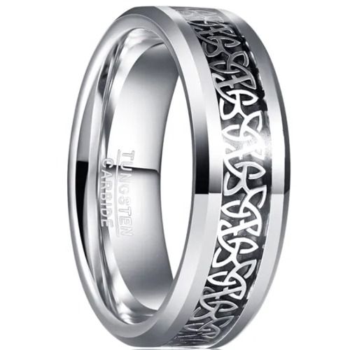 ***COI Tungsten Carbide Trinity Knots Beveled Edges Ring With Carbon Fiber-01365DD