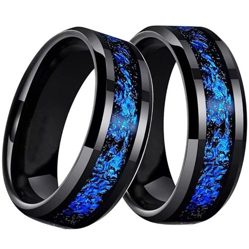 ***COI Black Tungsten Carbide Meteorite Beveled Edges Ring-01441DD