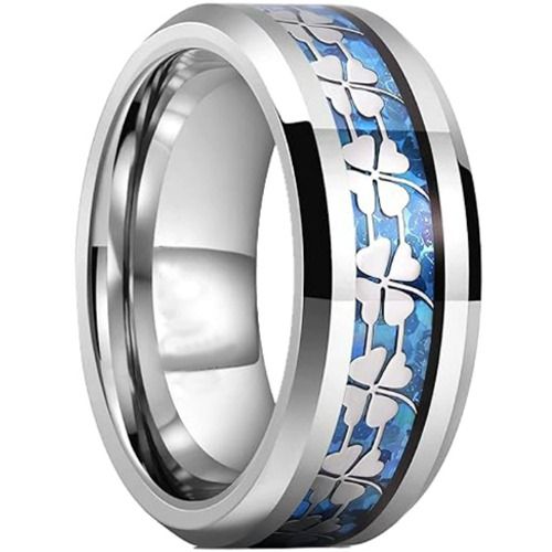 ***COI Tungsten Carbide Gold Tone/Silver Floral Beveled Edges Ring With Carbon Fiber-01442DD