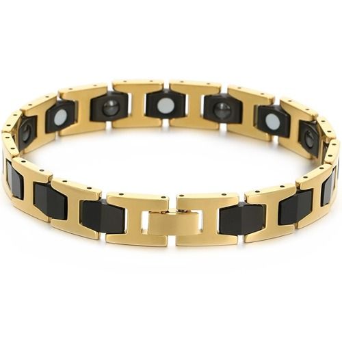 ***COI Tungsten Carbide Black/Silver/Black Gold Tone Bracelet With Steel Clasp(Length: 8.46 inches)-01474DD