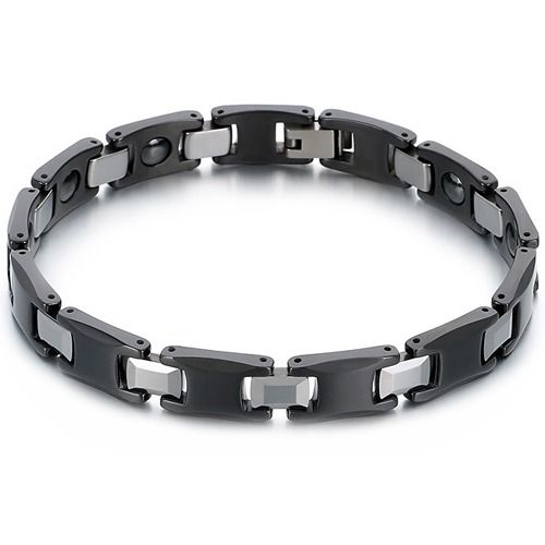 ***COI Tungsten Carbide Black Silver Bracelet With Steel Clasp(Length: 8.46 inches)-01475DD