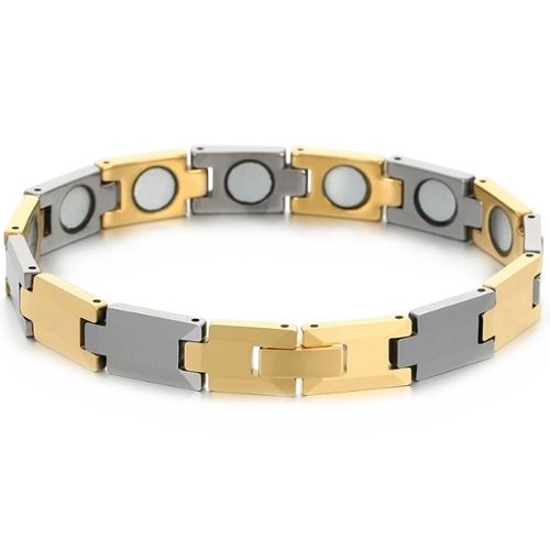 ***COI Tungsten Carbide Black/Gold Tone Silver Bracelet With Steel Clasp(Length: 7.87 inches)-01480DD