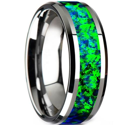 ***COI Tungsten Carbide Crushed Opal Beveled Edges Ring-01549DD