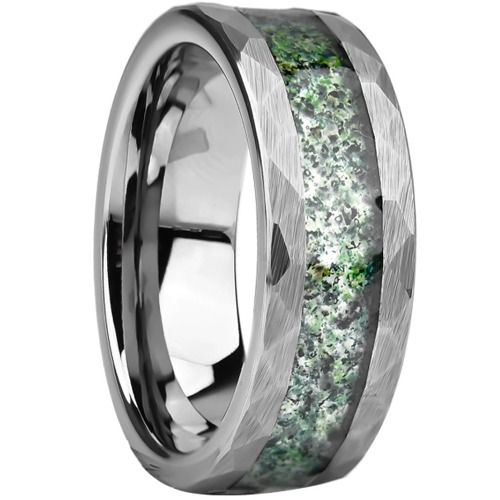 ***COI Tungsten Carbide Faceted Ring With Meteorite-01599DD