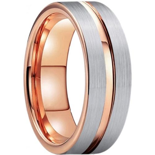 ***COI Tungsten Carbide Rose Silver Center Groove Ring-01600DD