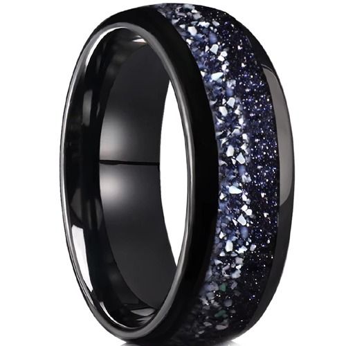***COI Black Tungsten Carbide Meteorite Dome Court Ring-01713DD
