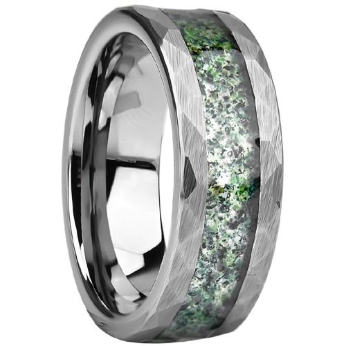 ***COI Tungsten Carbide Faceted Ring With Green Malachite-01714DD