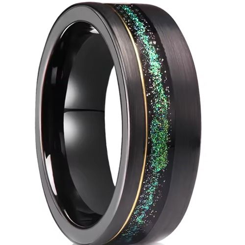 ***COI Tungsten Carbide Black Gold Tone Ring With Meteorite-01905DD