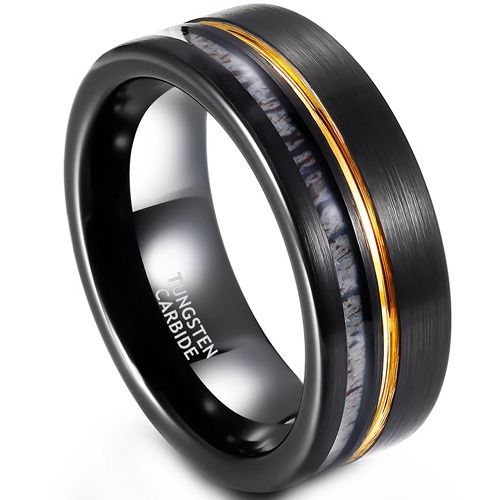 ***COI Tungsten Carbide Black Gold Tone Ring With Deer Antler-01908DD
