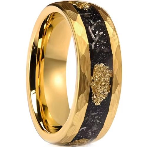 ***COI Gold Tone Tungsten Carbide Faceted Ring With Meteorite & Gold Foil-01916DD
