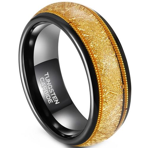 ***COI Tungsten Carbide Black Gold Tone Wire Ring With Meteorite-01918DD