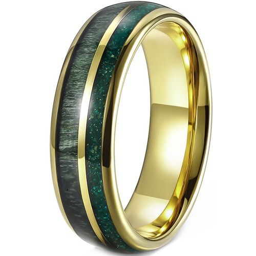 ***COI Gold Tone Tungsten Carbide Dome Court Ring With Meteorite & Deer Antler-01921DD
