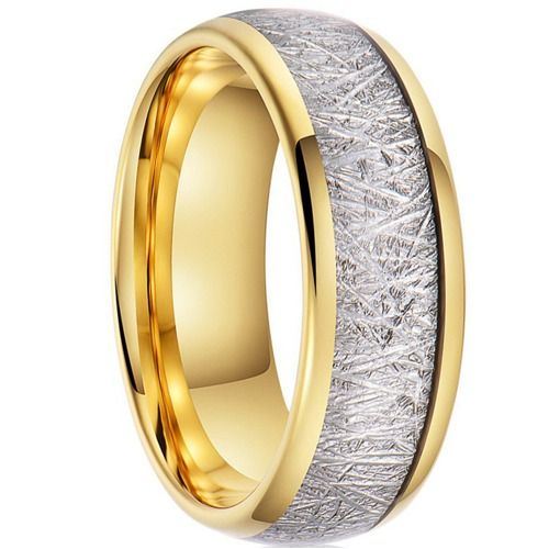 ***COI Gold Tone Tungsten Carbide Meteorite Dome Court Ring-01940DD