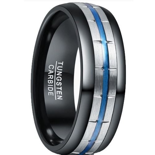 ***COI Tungsten Carbide Black Blue Silver Tire Tread Ring-01987DD