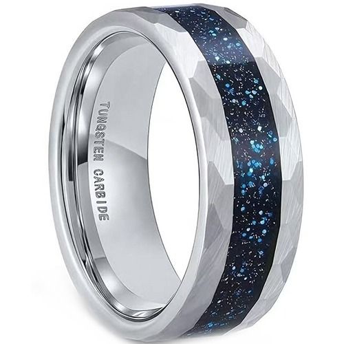 ***COI Tungsten Carbide Black/Gold Tone/Silver Meteorite Faceted Ring-02002DD