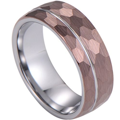 ***COI Tungsten Carbide Faceted Offset Groove Ring-02015DD