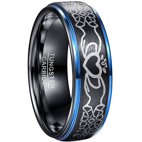 ****COI Tungsten Carbide Black Blue Mo Anam Cara Celtic Step Edges Ring-02029DD