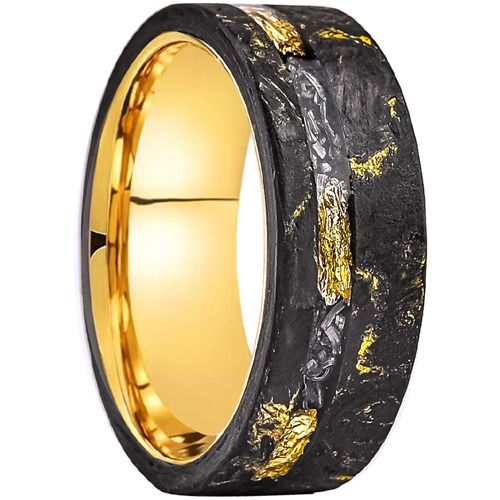 ****COI Tungsten Carbide Black Gold Tone Meteorite & Gold Foil Ring-02052DD