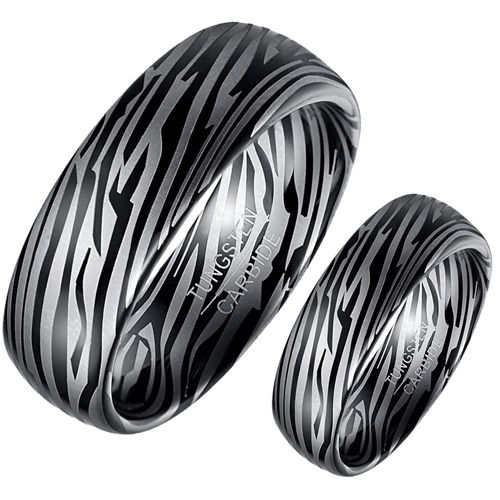 ****COI Tungsten Carbide Black Silver Damascus Dome Court Ring-02079DD