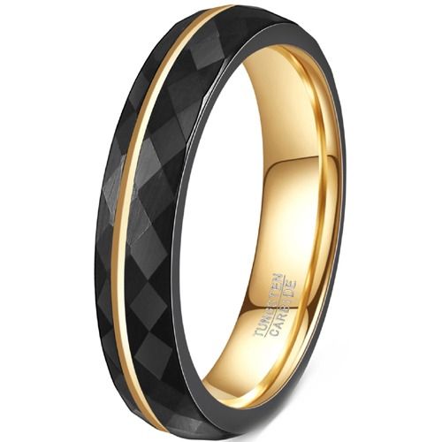 ****COI Tungsten Carbide Black Gold Tone Faceted Offset Groove Ring-02084DD