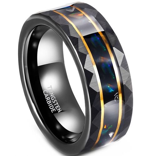****COI Tungsten Carbide Black Gold Tone Double Groove Faceted Ring With Abalone Shell-02190DD