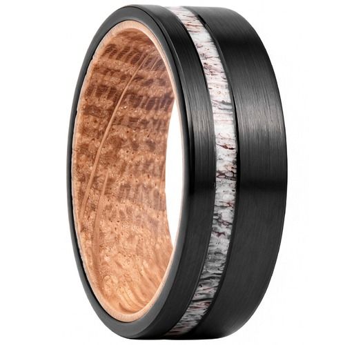 ****COI Black Tungsten Carbide Deer Antler & Koa Wood Ring-02259DD