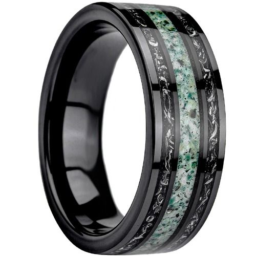 ****COI Black Tungsten Carbide Deer Antler & Meteorite Ring-02260DD