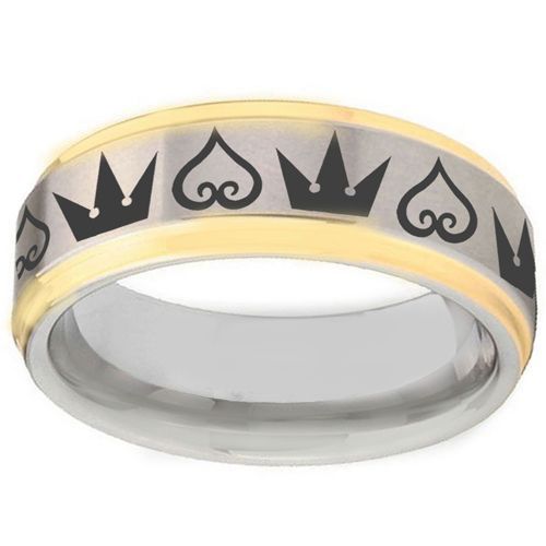 COI Tungsten Carbide Gold Tone Silver Kingdom and Heart Ring-TG1365BB