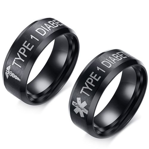 COI Black Tungsten Carbide Medical Alert Beveled Edges Ring-TG1630