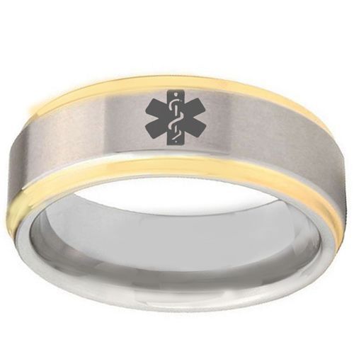 COI Gold Tone Tungsten Carbide Medical Alert Ring-TG2407BB