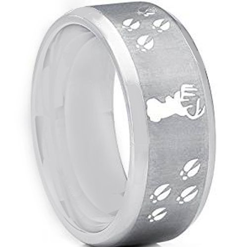 COI Tungsten Carbide Deer Head & Track Beveled Edges Ring-TG2445