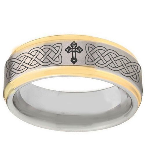 *COI Gold Tone Tungsten Carbide Cross Celtic Ring-TG2895