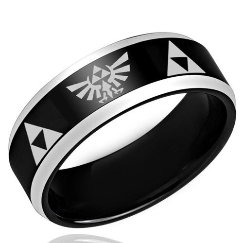 *COI Tungsten Carbide Legend Zelda Beveled Edges Ring-TG3197