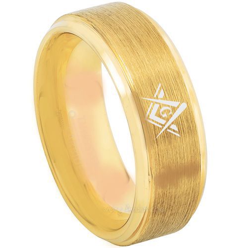 *COI Gold Tone Tungsten Carbide Masonic Step Edges Ring-TG3216BB