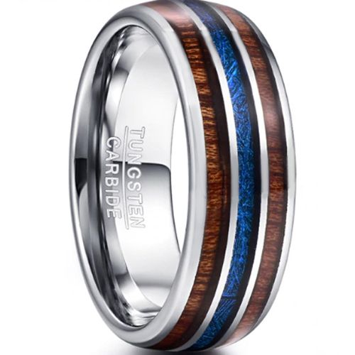 COI Tungsten Carbide Wood & Meteorite Dome Court Ring-TG3343BB