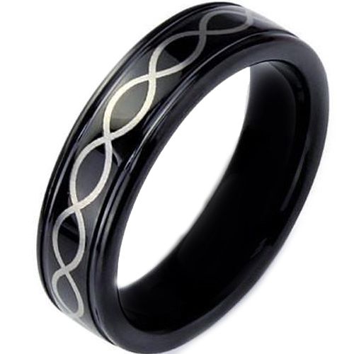 COI Black Tungsten Carbide Infinity Step Edges Ring-TG3369
